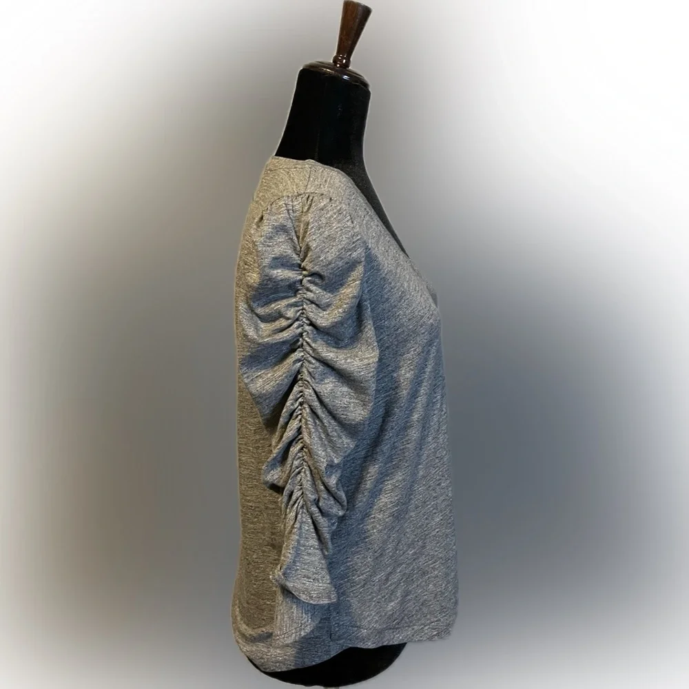 Democracy Gray Knit V-Neck 3/4 Sleeve Top size S - Picture 2 of 13